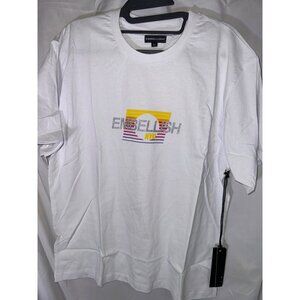 Embellish NYC Mens White Graphic T-Shirt Retro Sunset‎ Glitter Logo Size M NWT